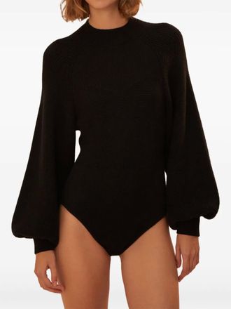 Farm Rio balloon-sleeve ribbed top - Black