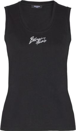 Balmain Sleeveless Tops, female, Black, XL, Top Algod&oacute;n