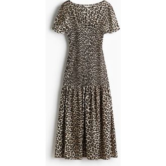 H&M Smocked-detail Dress in Light Beige/leopard Print at Nordstrom, Size Xx-Small