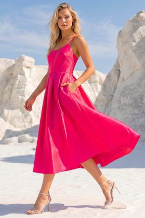 DUSK Womens Twill Cami Pleated Midi Dress - Pink - Size 16 UK
