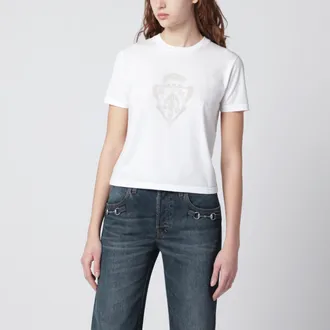 Gucci T-shirt bianca in cotone con stemma logo