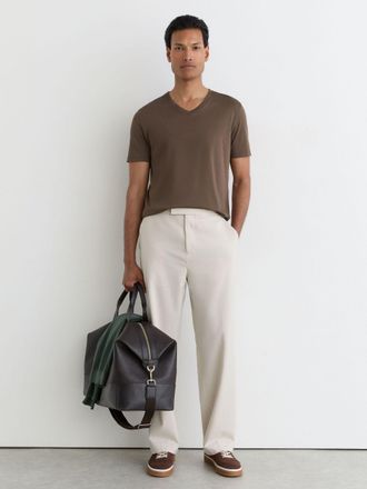 Reiss Taupe Brown Air-water-cotton V-neck Tailored-fit T-shirt, XL