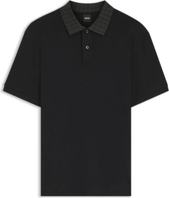 BOSS Regular-fit polo shirt in cotton with patterned collar