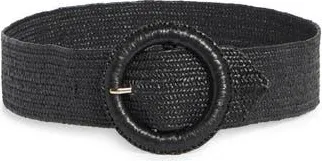 Nordstrom Rack Stretch Woven Circular Buckle Belt in Black at Nordstrom Rack, Size Large/x-Large