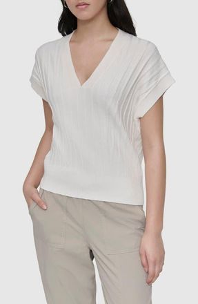 DKNY Rib Short Sleeve Sweater in Ivory at Nordstrom, Size X-Large