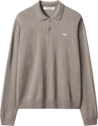 Maison Kitsun&eacute; Profile Fox Comfort Polo - Heren - Sweatshirts - Beige - S - Katoen - Hoodies & sweatvesten