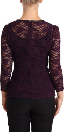 Dolce & Gabbana Womens Purple Lace Long Sleeve Top Blouse Nylon Silk