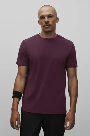 Alo | Conquer Reform Crewneck Short Sleeve Top in Rich Bordeaux, Size: Medium