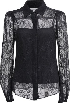 Diane Von F&uuml;rstenberg Mariah Lace Sleeve Blouse in Black Nylon