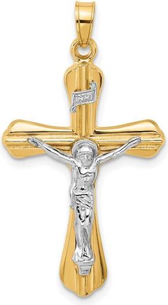 Diamond2Deal 14k Two-tone Gold Grooved Hollow INRI Crucifix Pendent