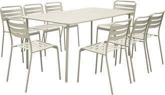 Sweeek Set mesa de jard&iacute;n bistr&oacute; de acero con 8 sillas, 160cm, beige
