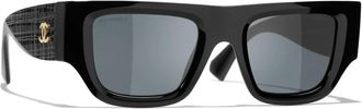 Chanel Zonnebril Vierkant - Dames - Accessoires - Zwart - Maat: 49 MM Nylon