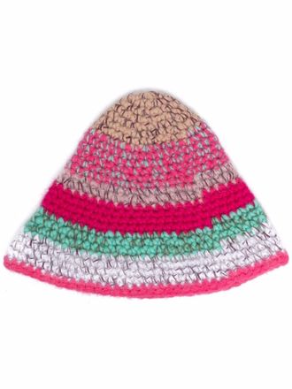 Red Valentino stripe-pattern crochet hat - Pink