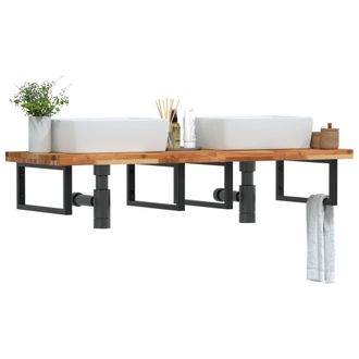 Berkfield Home Basin Shelf Wall Mounted Steel & Solid Wood Acacia in Brown