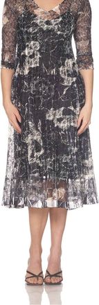 Komarov Lace Three-Quarter Sleeve Dress In Ebony Spray