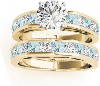 Allurez Diamond and Aquamarine Accented Bridal Set 14k Yellow Gold 2.20ct