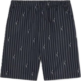 Lacoste Crocodile Print Stripe Cotton Shorts - Heren - Korte Broeken - Blauw - XL - Katoen - Korte Broeken