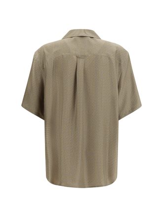 Saint Laurent Silk Satin Geometric Pattern Shirt - Gold