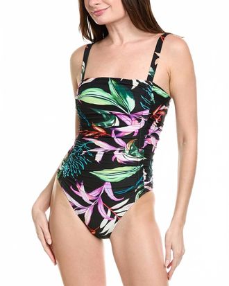 Carmen Marc Valvo Ruched One Piece Swimsuit In Black Multi