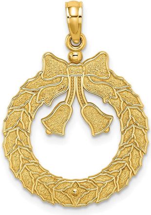 Diamond2Deal 14k Yellow Gold Satin Polished Christmas Wreath Charm