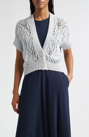 Eleventy Metallic Linen, Cotton & Silk Blend Pointelle Cardigan in 130 Sky Blue at Nordstrom, Size Xx-Large