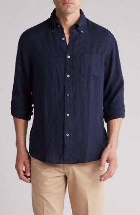 Brooks Brothers Regular Fit Linen Dress Shirt in Navy at Nordstrom Rack, Size Xx-Large