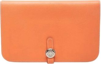 Herm&egrave;s Pre-owned Dogon Duo Portemonnee - Dames - Vintage Clutch - Oranje - ONE Size - Leer - Vintage
