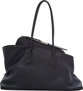 The Attico Sleek Leather Shoulder Bag with Tubular Handles and Interior Zip Pocket