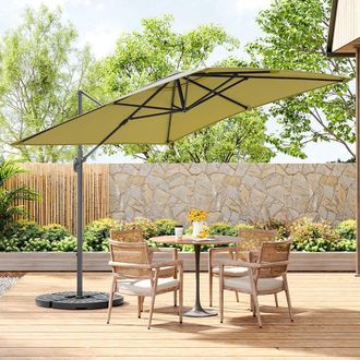 Living and Home Large Square Canopy Rotating Outdoor Cantilever Parasol with Fillable Base in Taupe