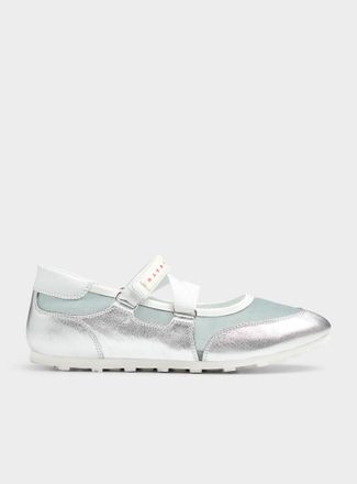 Marni Womens Silver leather soccer ballet flat sneaker