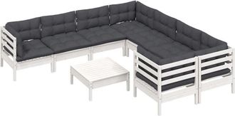 vidaXL Muebles De Jard&iacute;n 9 Pzas Y Cojines Blanco Madera De Pino Vidaxl