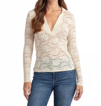 Red Haute Womens Deep V Lace Shirt In Cream
