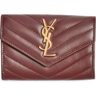 Saint Laurent Small Matelass&eacute; Leather Envelope Wallet in Rouge Cabernet at Nordstrom