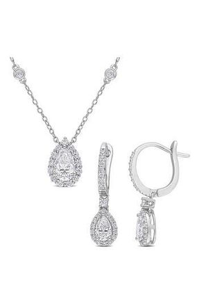 Delmar Lab Grown Moissanite Pendant Necklace & Drop Earrings Set in Silver at Nordstrom Rack