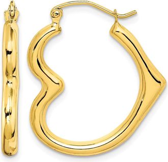 Diamond2Deal 10K Yellow Gold Hollow Heart Shape Fancy Hoop Earrings