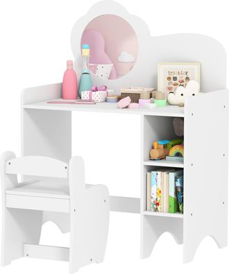 OEM Tocador De Maquillaje Ni&ntilde;a 2 En 1 Escritorio Con Taburete Espejo Estantes Abiertos Para Ni&ntilde;os +3 A&ntilde;os Blanco