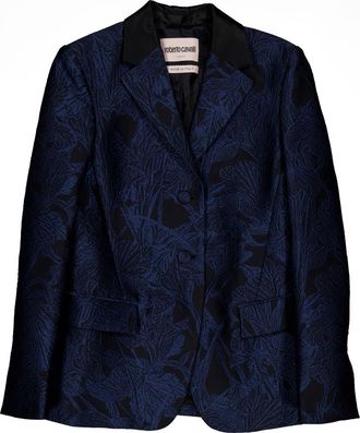 Roberto Cavalli Black and Antique Blue Jacquard Blazer, Brand Size 38 ( US Size 4 )