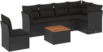 vidaXL Vidaxl - Set De Comedor De Jard&iacute;n 7 Pzas Y Cojines Rat&aacute;n Sint&eacute;tico Negro