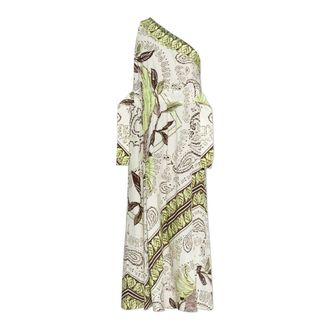 Tory Burch One-shoulder jurk - Dames - Maxi kleedjes - Wit - L - Katoen - Kleedjes