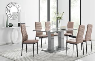 Furniturebox Imperia 6 Grey Dining Table & 6 Milan Black Leg Chairs in Beige