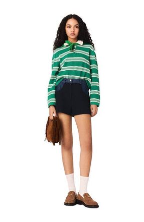 Maje Cropped striped polo sweater in Green at Nordstrom, Size X-Small