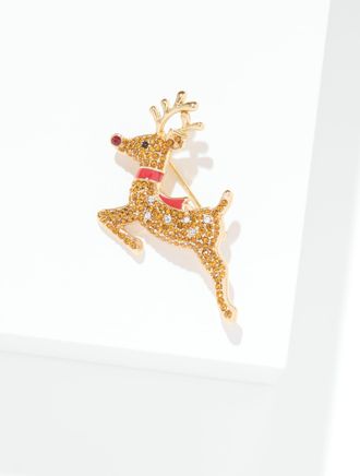 Talbots Leaping Rudolph Brooch - Multi/Gold - 001 Talbots