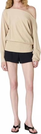 Nia Sabina Off-Shoulder Soft Knit Sweater In Stone