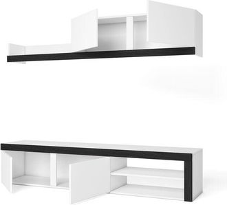 Skraut Home Skraut Home - Mobile da Soggiorno idem Blanco- Mobile da Soggiorno - Arredamento moderno - 1 Mobile tv - 1 Mensola e Armadietto - Bianco/Nero