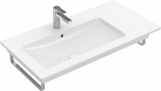 Villeroy & Boch Encimeras, 1000 x 500 mm, Rectangular, para grifería de 3 orificios, orificio central para grifería perforado, con rebosadero, Porcelánico sanitario