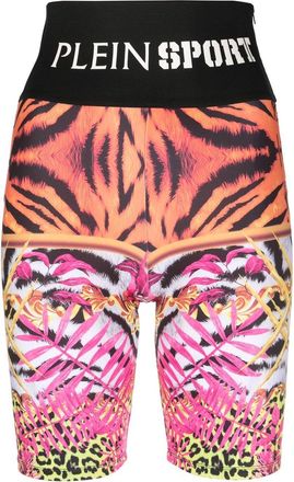 Plein Sport logo-waistband cyclist shorts - women - Polyester - S - Black