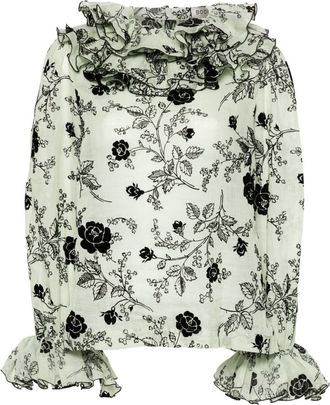 Bode Sweetunia flocked-floral blouse - women - Rayon - M - Green