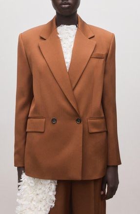 Mango Double Breasted Blazer in Cognac at Nordstrom, Size Xx-Small