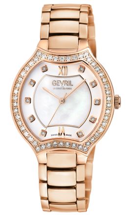Gevril Group WoMens Lugano Swiss Diamond White MOP Dial 316L Stainless Steel IPRG Bracelet Watch - Rose Gold - One Size