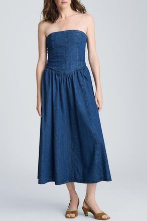 Kenneth Cole Bustier Strapless Denim Maxi Dress in Aries Wash at Nordstrom, Size X-Large